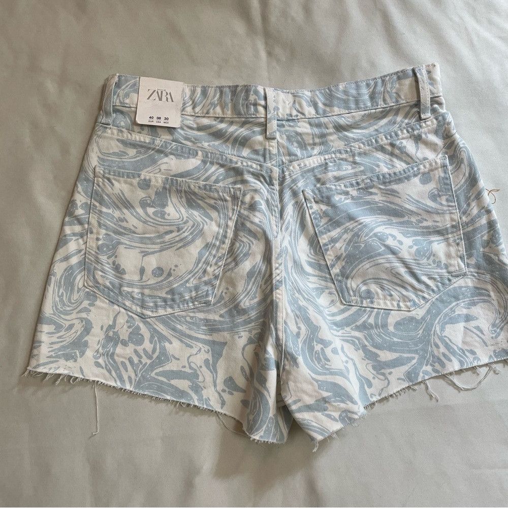 Zara NWT New Zara White Blue High Rise Shorts Size 8 Size 30" / US 8 / IT 44 - 3 Thumbnail