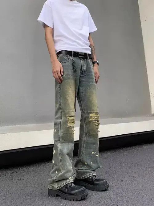 Japanese Brand Retro nostalgic washed ripped jeans with splashes of ink Size US 32 / EU 48 - 3 Thumbnail