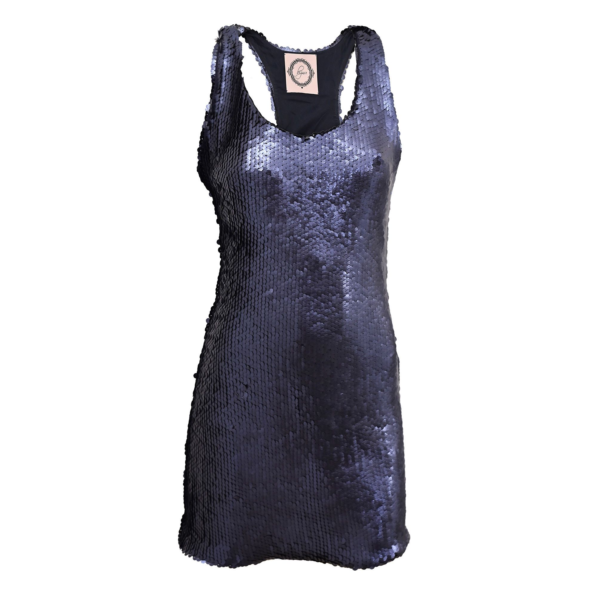 Vintage Bizuu sequined tank top mini dress in navy blue silk Size S / US 4 / IT 40 - 1 Thumbnail