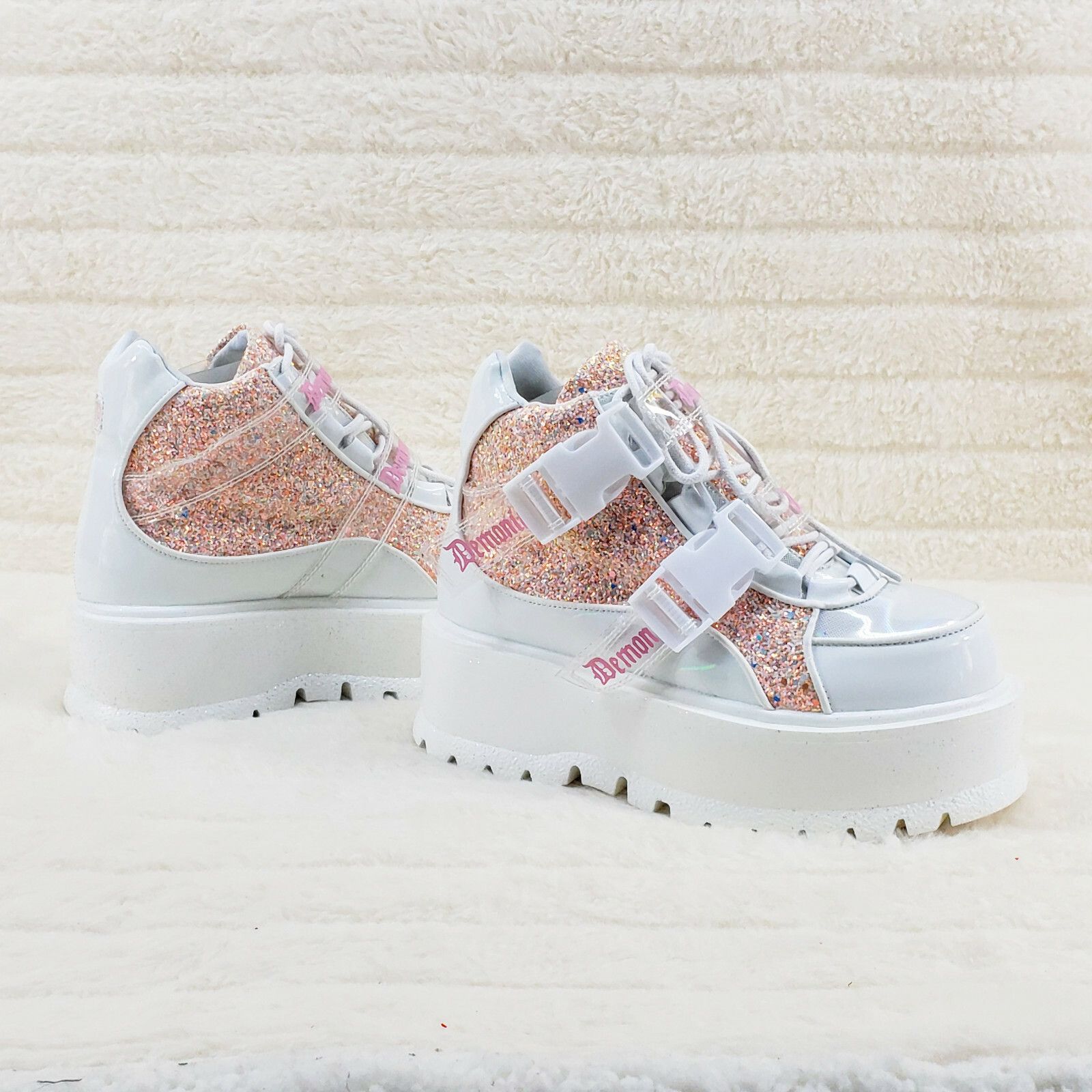 Other DEMONIA Slacker 50 White Pink Glitter Platform Sneaker Ankle Size US 7 / IT 37 - 4 Thumbnail