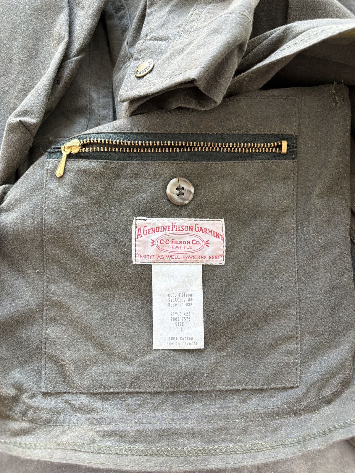 Filson Vintage 90s Filson Waxed Tin Cloth Hunting Jacket Style 422 Size US L / EU 52-54 / 3 - 8 Thumbnail