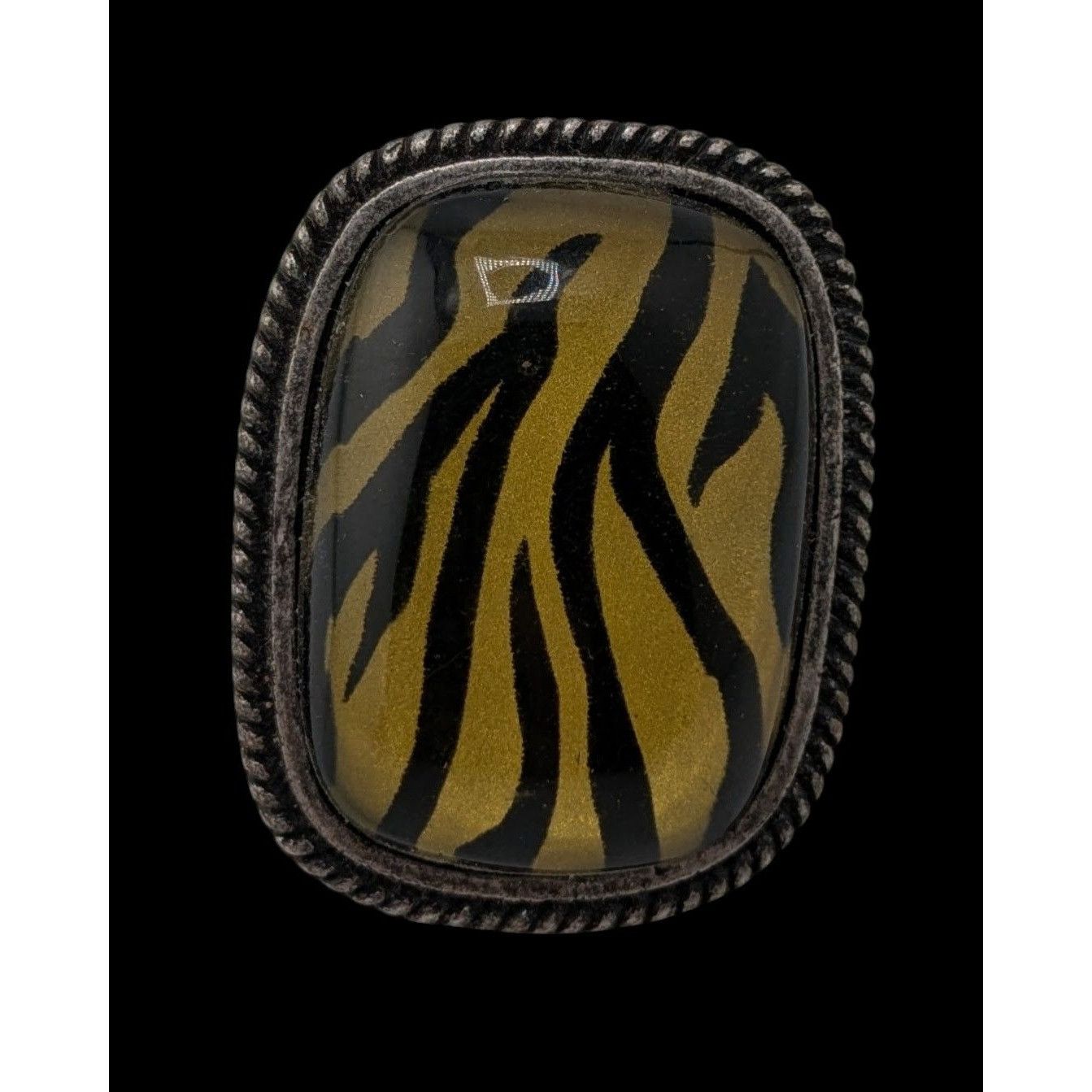 Other Vintage Tiger Stripe Statement Ring With Antiqued Silver-Ton Size ONE SIZE - 2 Thumbnail