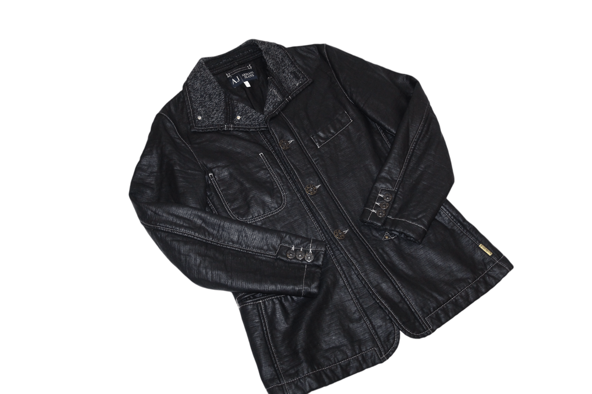 Armani VTG Armani Jeans Boiled Wool Lined Faux Leather Field Jacket Size US M / EU 48-50 / 2 - 4 Thumbnail