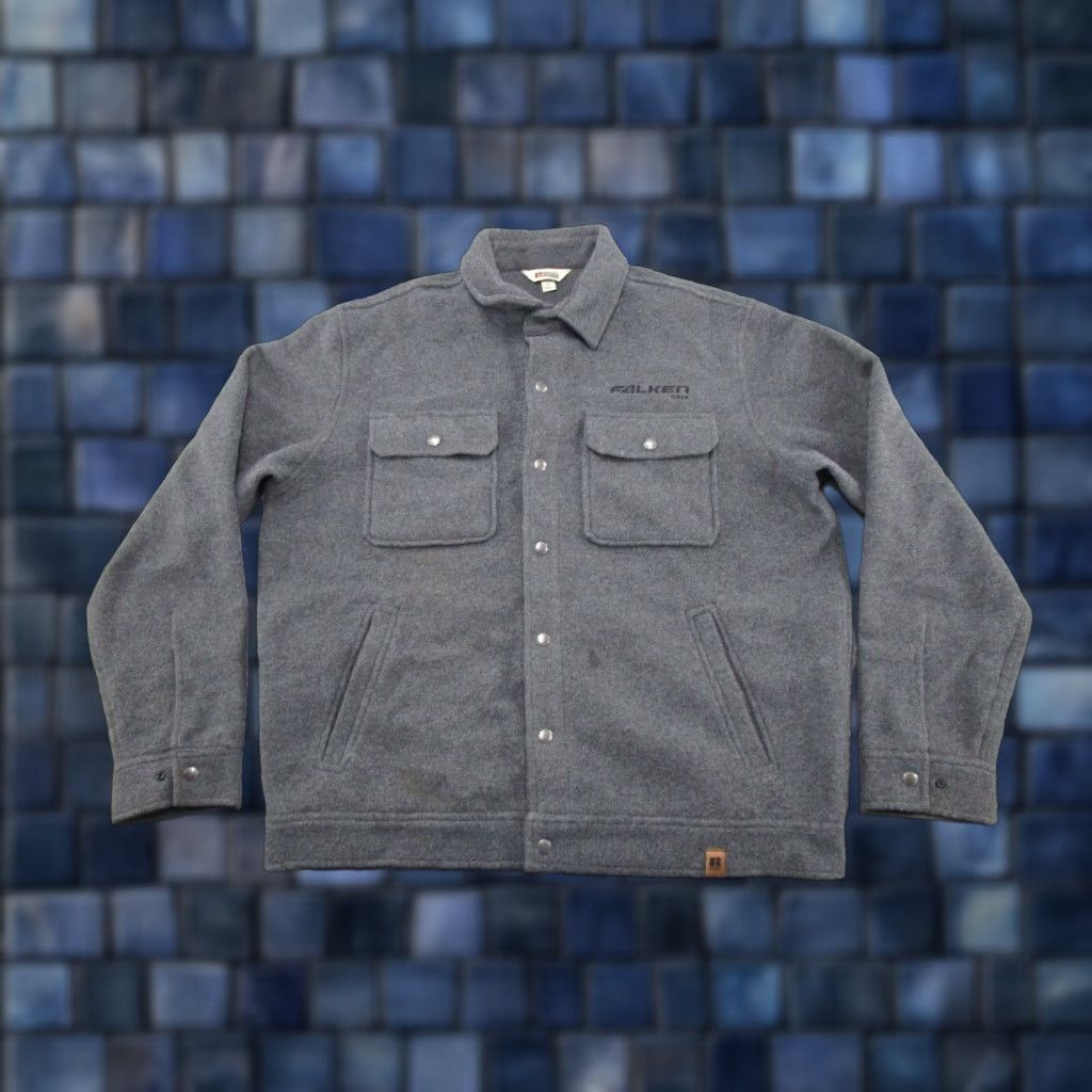 FALKE Russell Outdoors Shirt Shacket XL Gray Cotton Flannel Jacket Snap Up Mid-Length Lined Vintage: No Size US XL / EU 56 / 4 - 1 Thumbnail