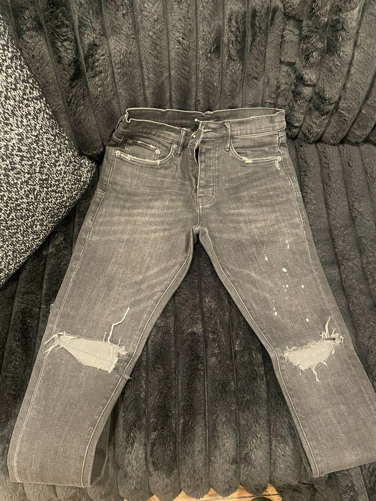 Purple Brand Mens Black Purple Jeans With White Paint Sz :28 Size US 28 / EU 44 - 1 Thumbnail