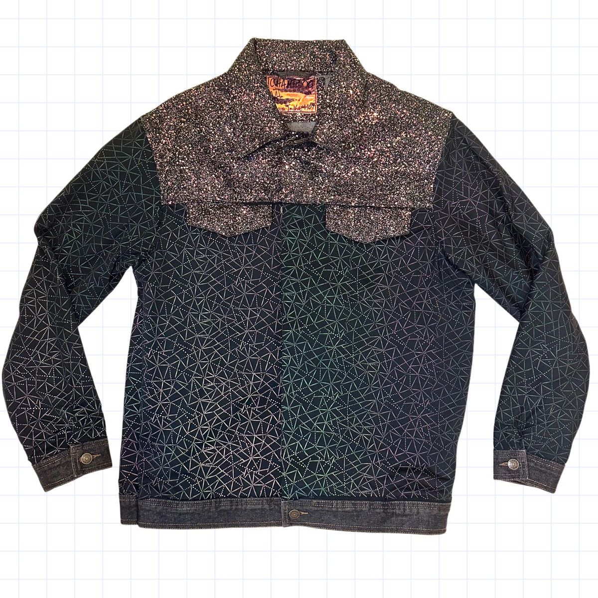 Designer Silk Samurai CHAMPLOO Reflective Glitter Denim Jacket Large Size US L / EU 52-54 / 3 - 3 Thumbnail