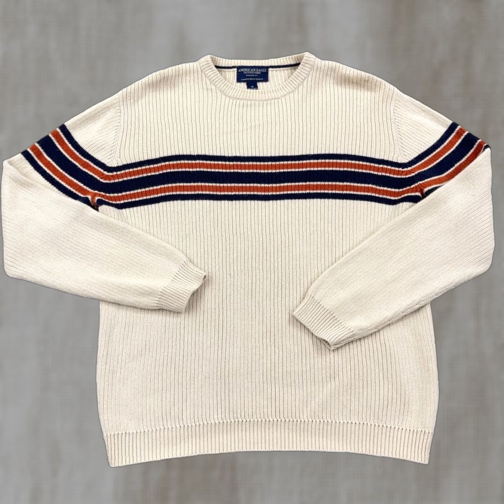 American Eagle Outfitters Vintage American Eagle Outfitters Sweater Men M Cream White Chunky Knit Stripe Size US M / EU 48-50 / 2 - 1 Thumbnail