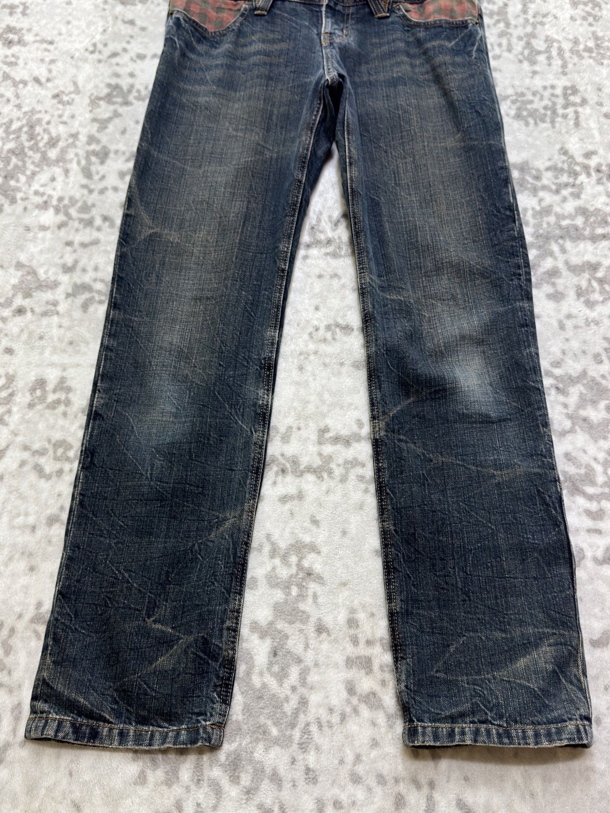 Japanese Brand Colza Y2K Double Waist Distressed Printed back Denim Jeans Size US 31 - 6 Thumbnail