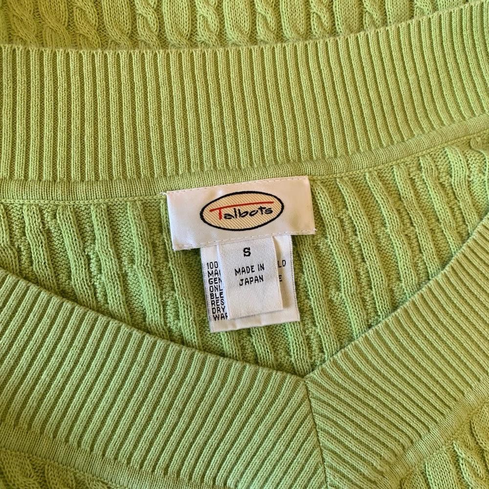 Designer Talbots Lime V-neck Cable-Knit Sweater, Small Size S / US 4 / IT 40 - 5 Thumbnail