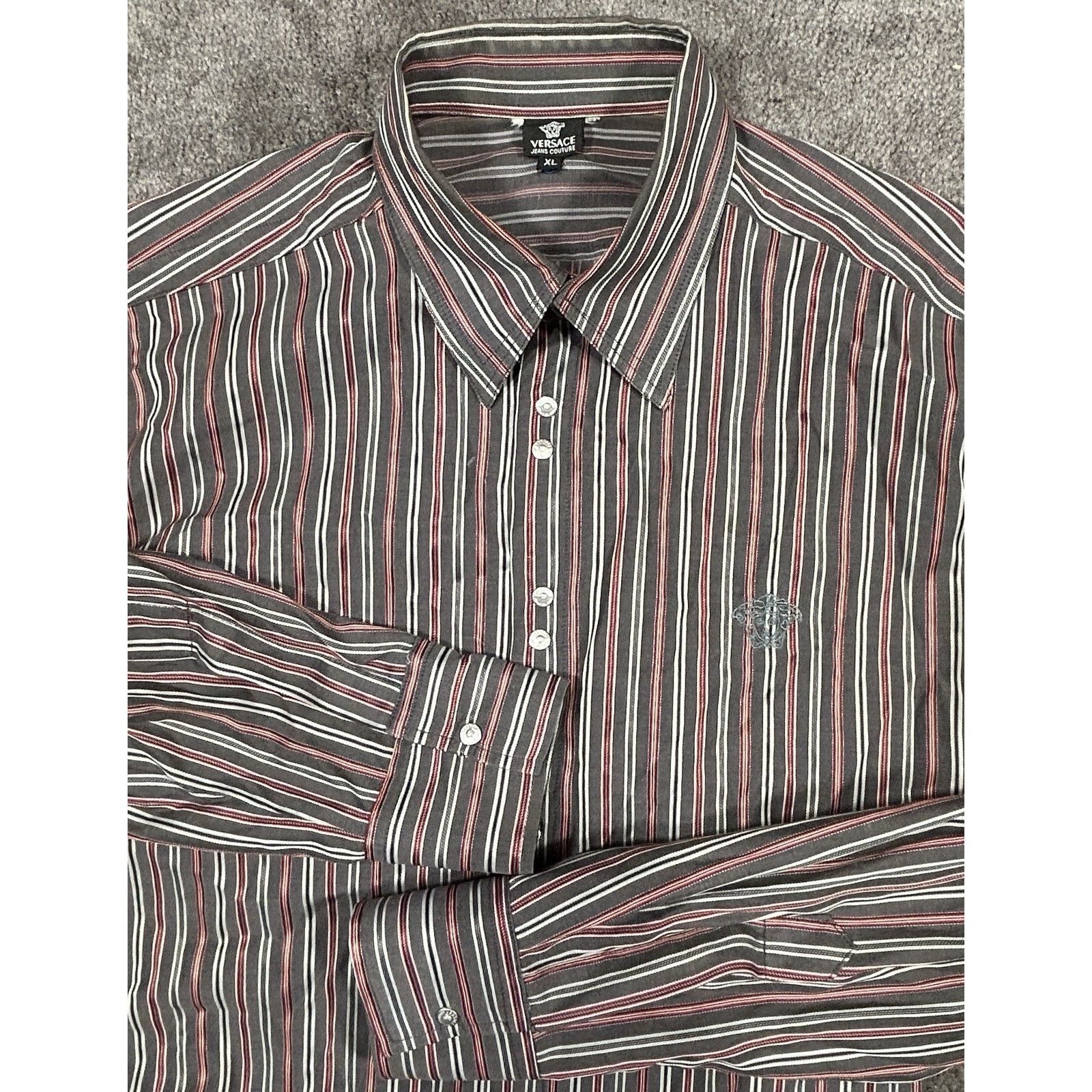 Versace Jeans Couture Vntg Versace Jeans Couture Multicolour Stripe Medusa Shirt Size US XL / EU 56 / 4 - 1 Thumbnail