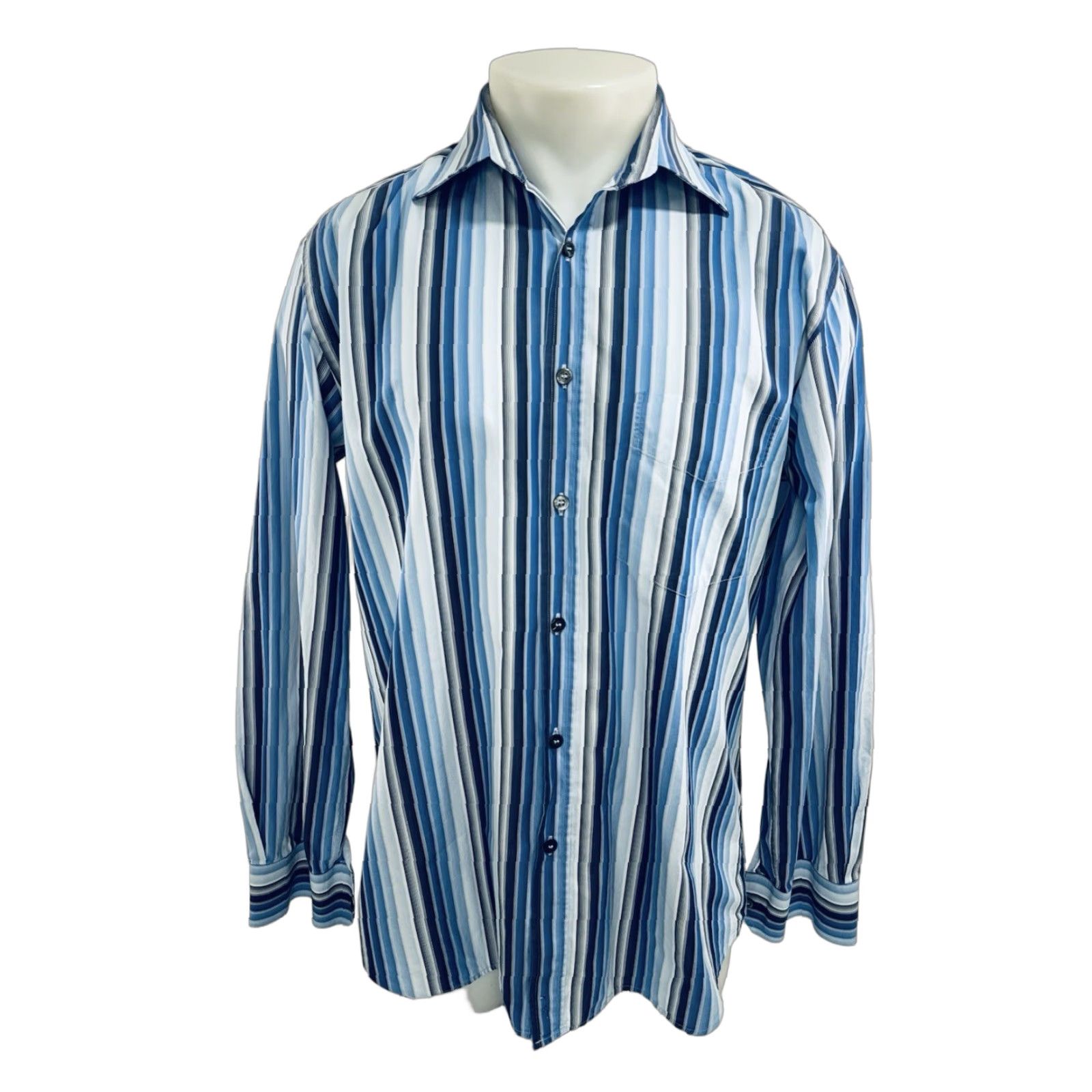 Paul Smith PAUL SMITH Striped Mens Shirt 17 43 Button-Up Long Sleeve Blue 90s Fashion Mens Shirt Size US XL / EU 56 / 4 - 1 Thumbnail