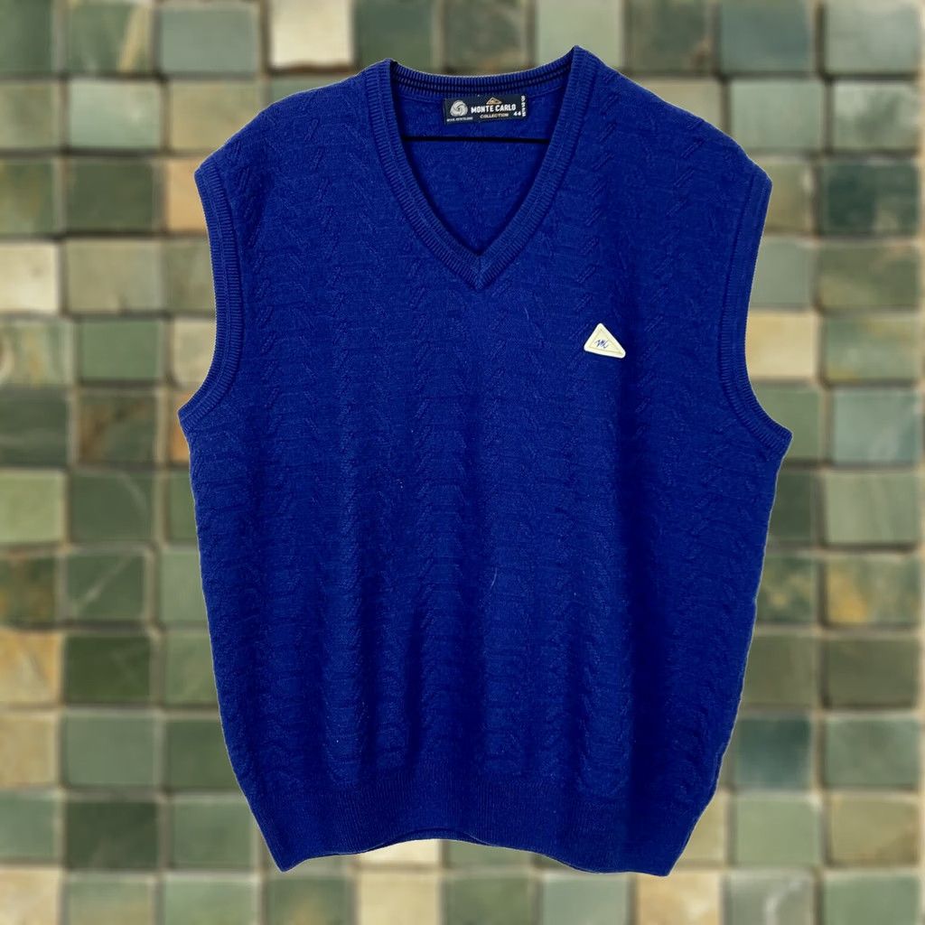 Vintage VINTAGE Monte Carlo Blue Merino Wool Blend V-Neck Sweater Vest XL 44 Adults Womens Mens Knits Size US XL / EU 56 / 4 - 1 Thumbnail