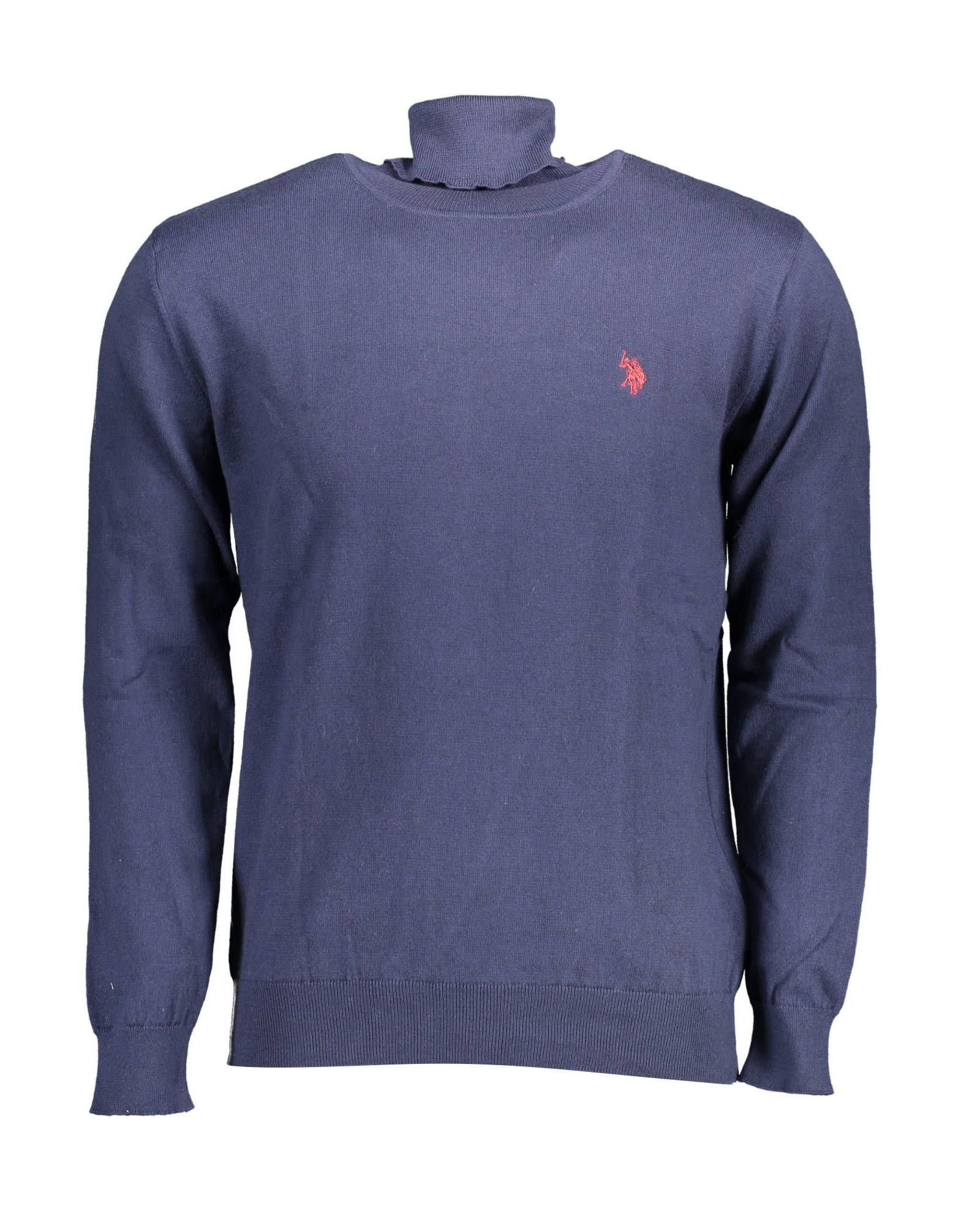image of U S Polo Assn Cotton Shirt With Embroidery And High Collar in Blue, Men's (Size Large)