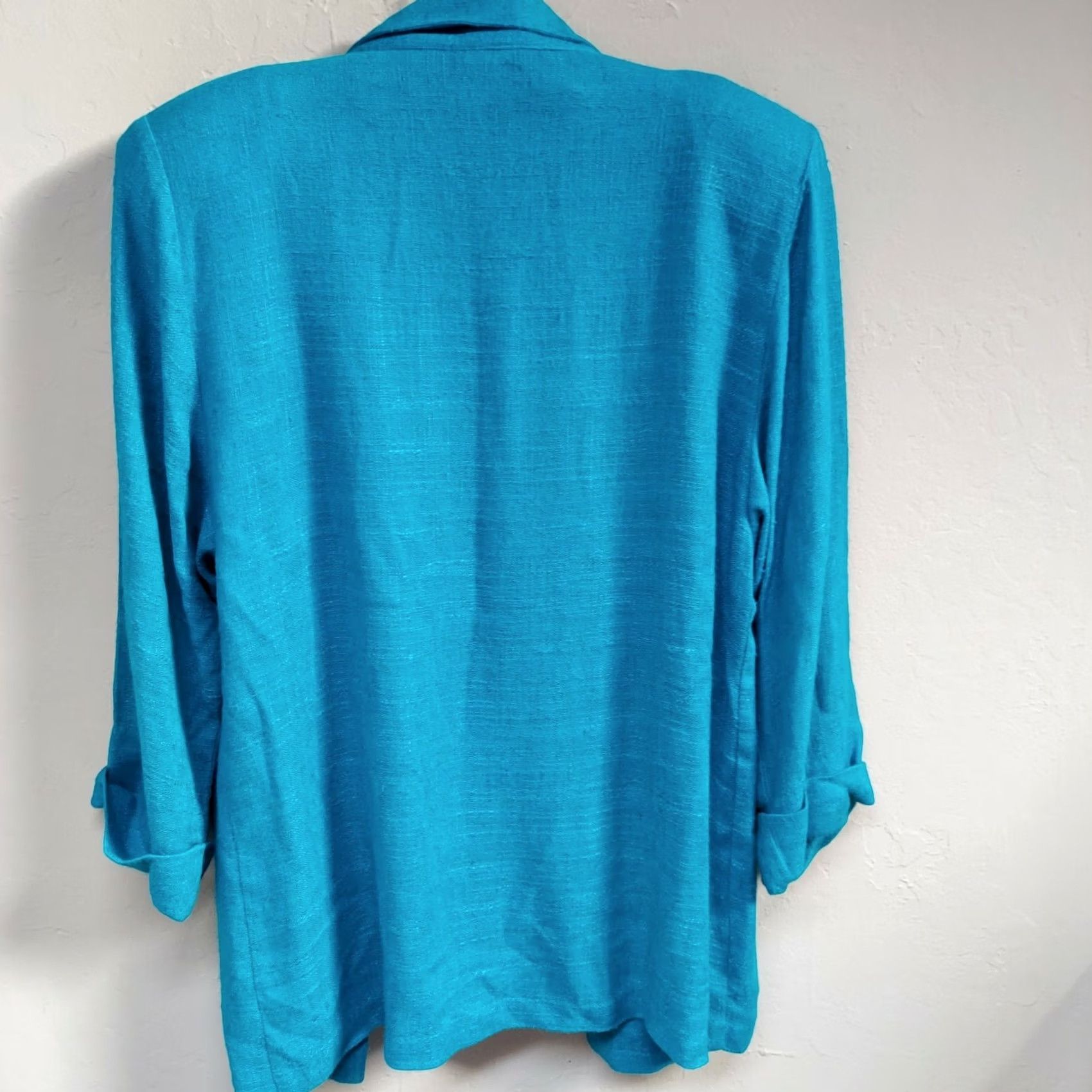 Vintage E California Women 100% Rayon Open Front Blazer Size 7/8 Teal Blue Casual Lightweight Size M / US 6-8 / IT 42-44 - 2 Thumbnail