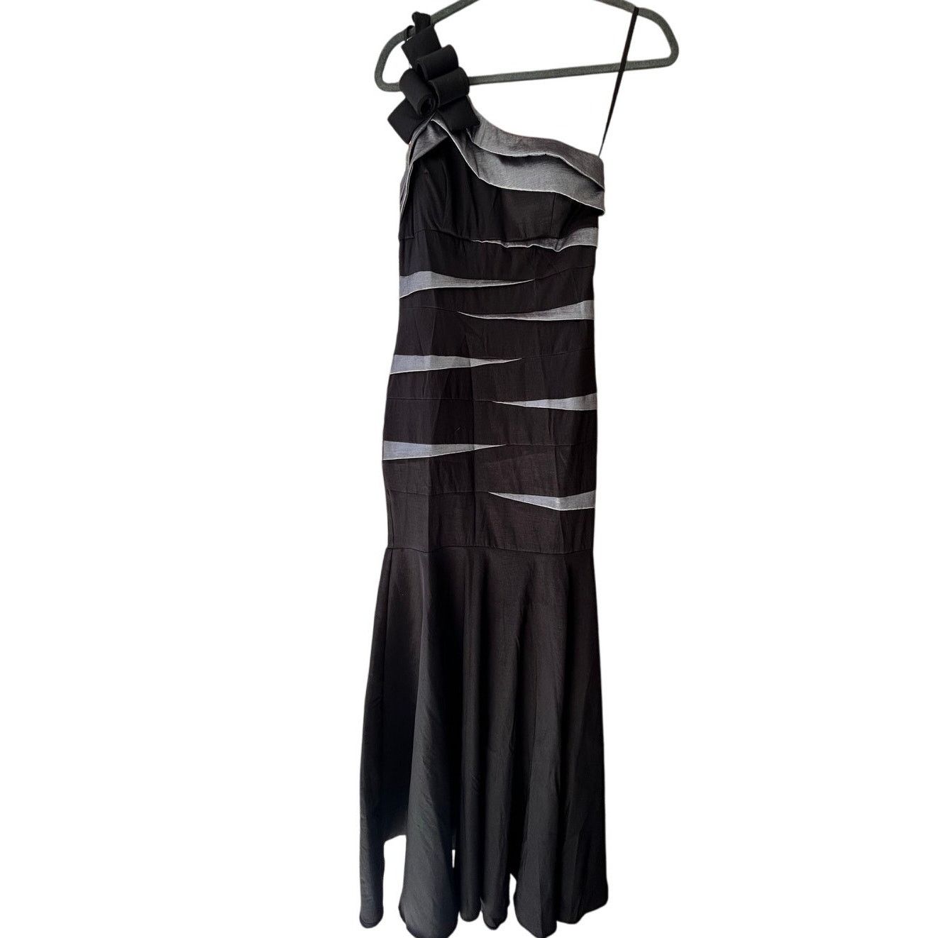 Other Betsy & Adam Black Gray Stretch One Shoulder Mermaid Gown 8 Size M / US 6-8 / IT 42-44 - 2 Thumbnail