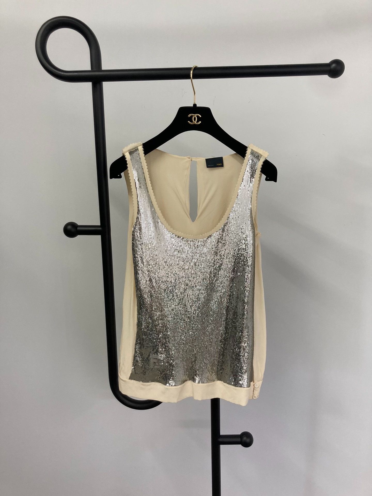 Fendi Fendi Silver Sequin Silk Spliced Vest Size S / US 4 / IT 40 - 1 Thumbnail