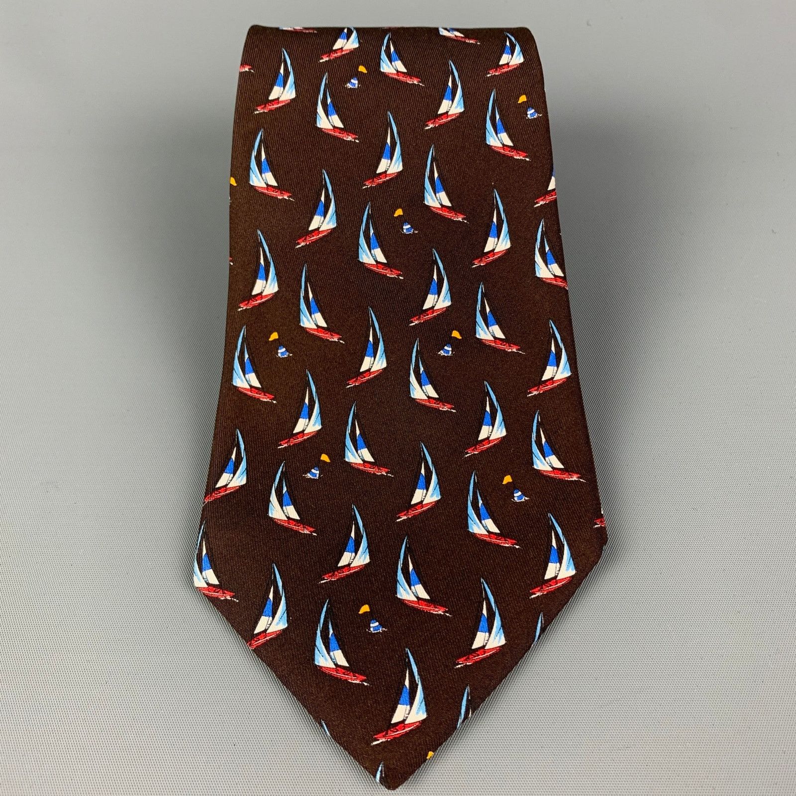 Etro ETRO Brown Print Sailboat Print Silk Tie Size ONE SIZE - 2 Thumbnail