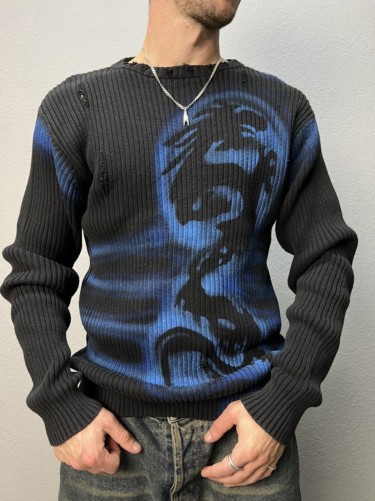 Diesel × Japanese Brand × Vintage Vintage Y2K Dragon gothic Distressed Faded Effect sweater Size US L / EU 52-54 / 3 - 4 Thumbnail