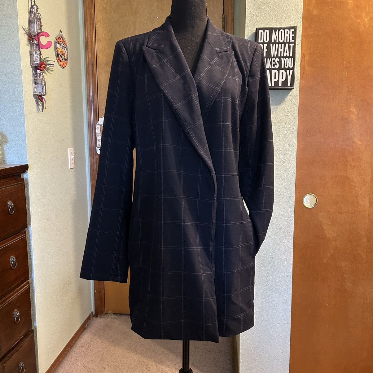 Donna Karan Donna Karan navy plaid long blazer/jacket size 14 Size XL / US 12-14 / IT 48-50 - 1 Thumbnail