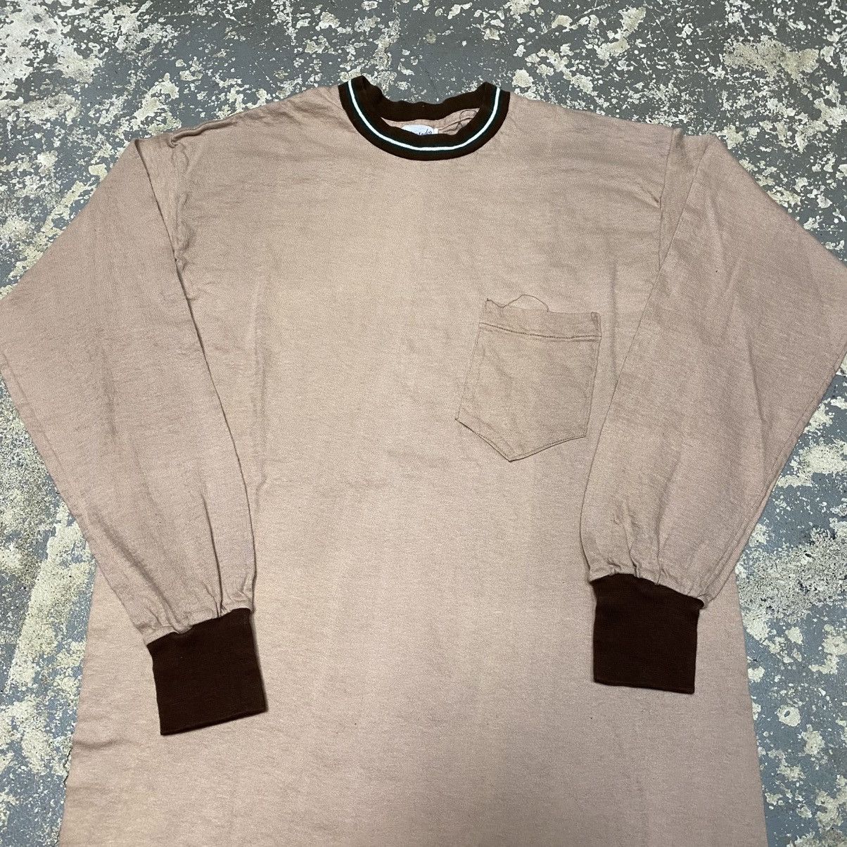 Unsound Rags × Vintage True Vintage Tan USA Blank Pocket Long Sleeve Tshirt Size US M / EU 48-50 / 2 - 9 Thumbnail
