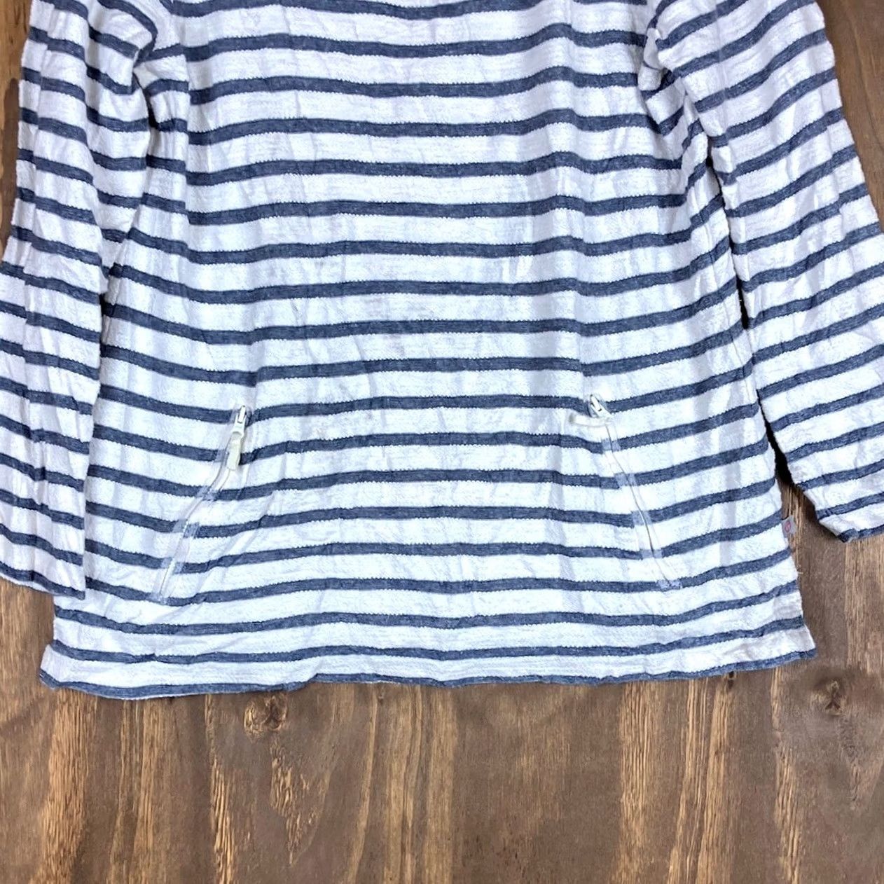 Talbots Talbots Women Shirt White Navy Stripe Long Sleeve Round Neck Zip Pocket LP Size L / US 10 / IT 46 - 3 Thumbnail