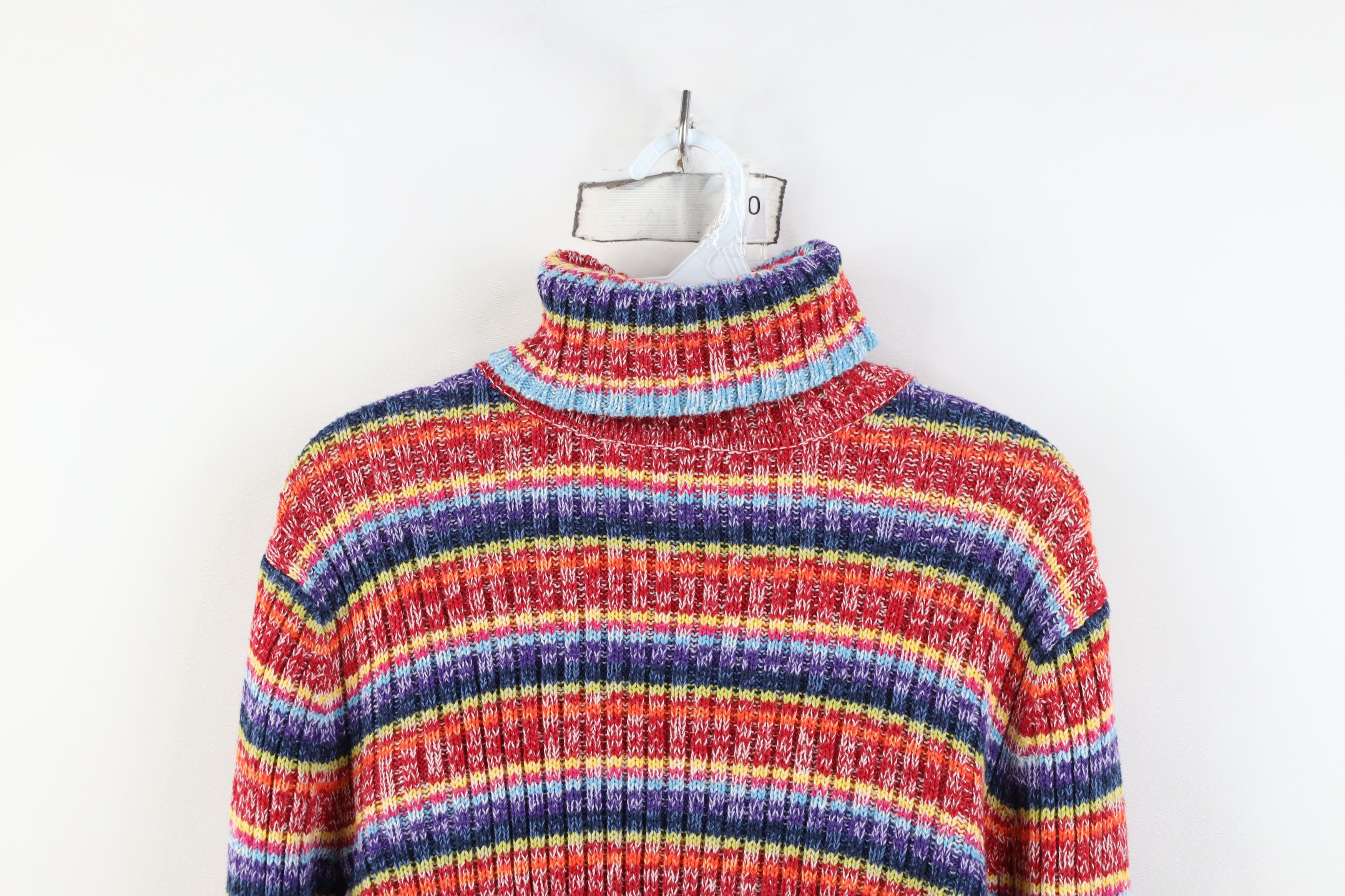 Vintage Vintage 90s Streetwear Rainbow Knit Turtleneck Sweater Size L / US 10 / IT 46 - 2 Thumbnail