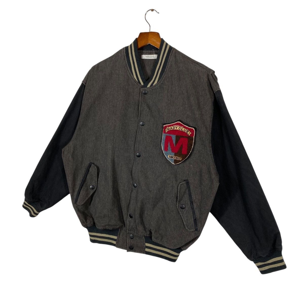 Japanese Brand Vintage Mady Club Varsity Jacket L Size Grey/Black Colour Size US L / EU 52-54 / 3 - 2 Thumbnail
