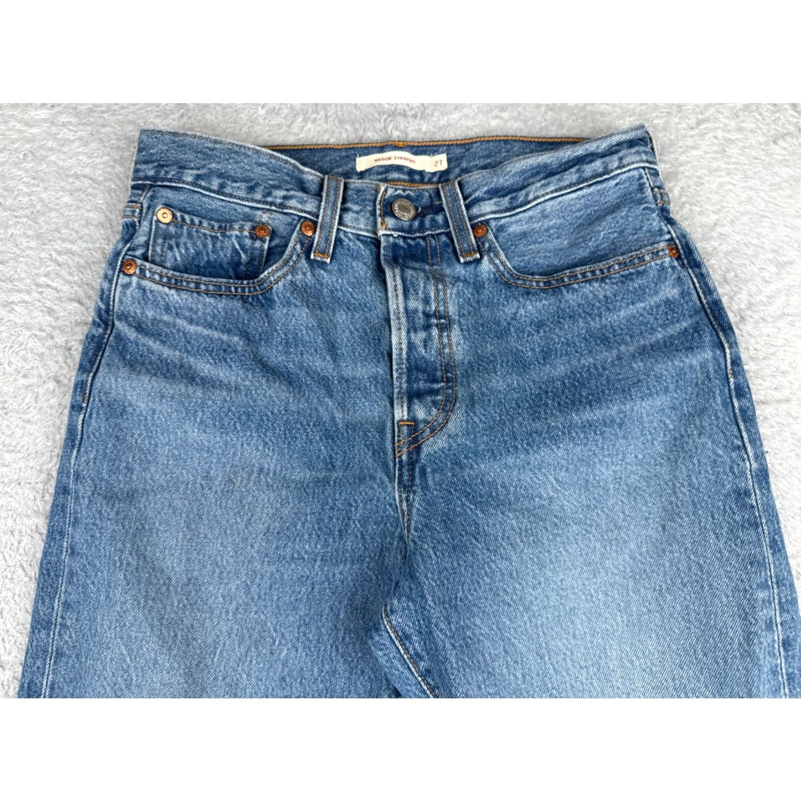 Levi's VINTAGE Levis Premium Jeans Women 27 Blue Denim Big E Wedgie Straight Button Fly 27x26 Size 27" / US 4 / IT 40 - 4 Thumbnail