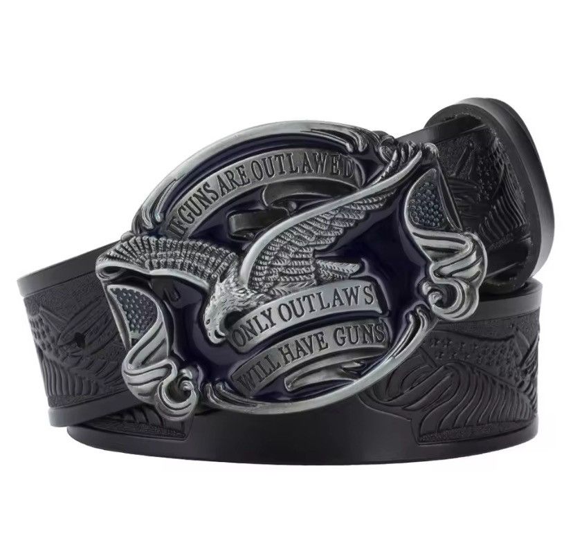 Leather Eagle Buckle Cowboy Fashion Leather Belt Size ONE SIZE - 1 Thumbnail