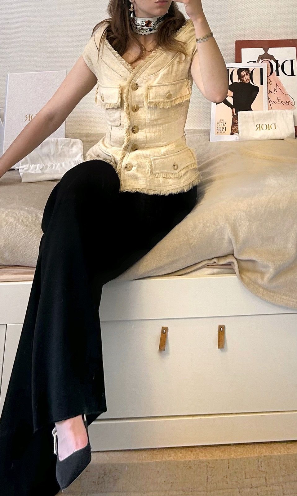 Dior × John Galliano Dior Vintage (2011) Off the Shoulder Bar Vest - Beige Tweed Size XS / US 0-2 / IT 36-38 - 24 Thumbnail