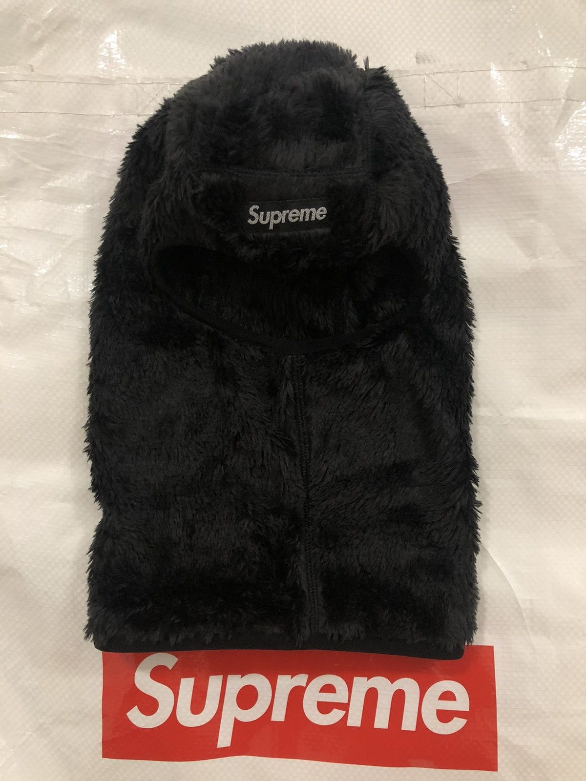 Supreme fuzzy balaclava hat polar reflective box logo mask