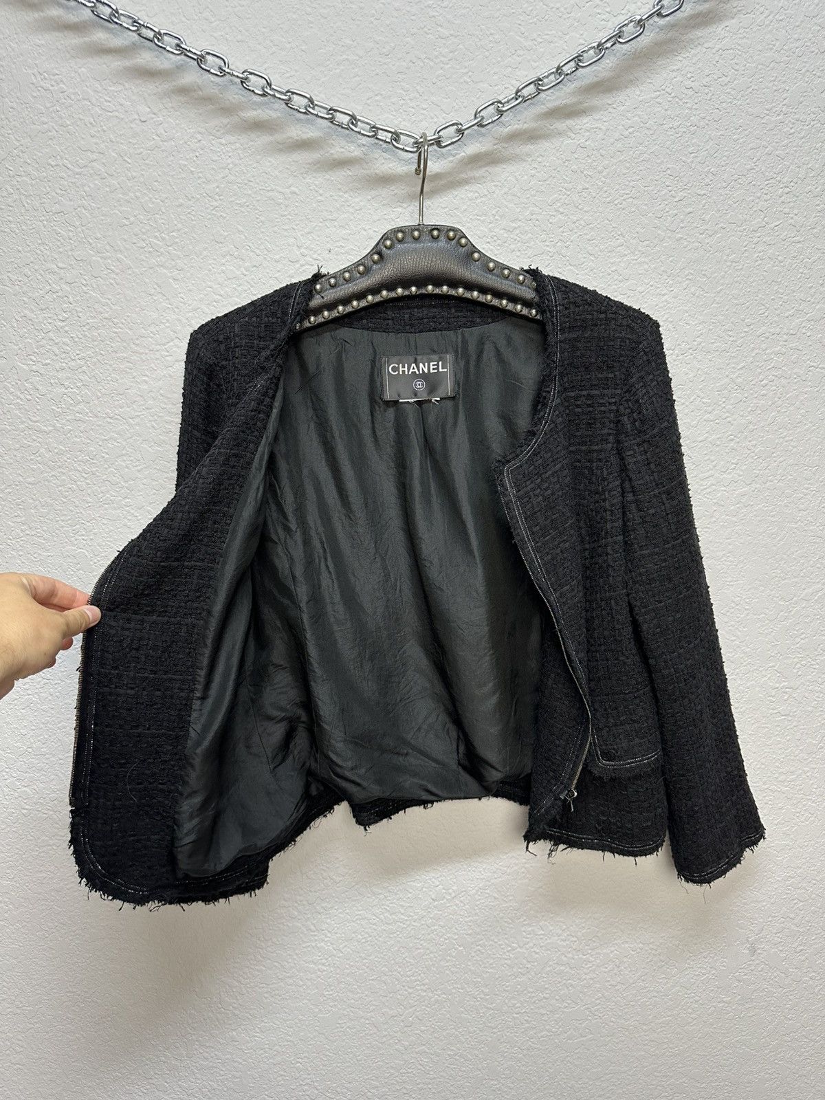 Chanel Authentic CHANEL Tweed Blazer Jacket Cotton Logo Black Size S / US 4 / IT 40 - 18 Thumbnail