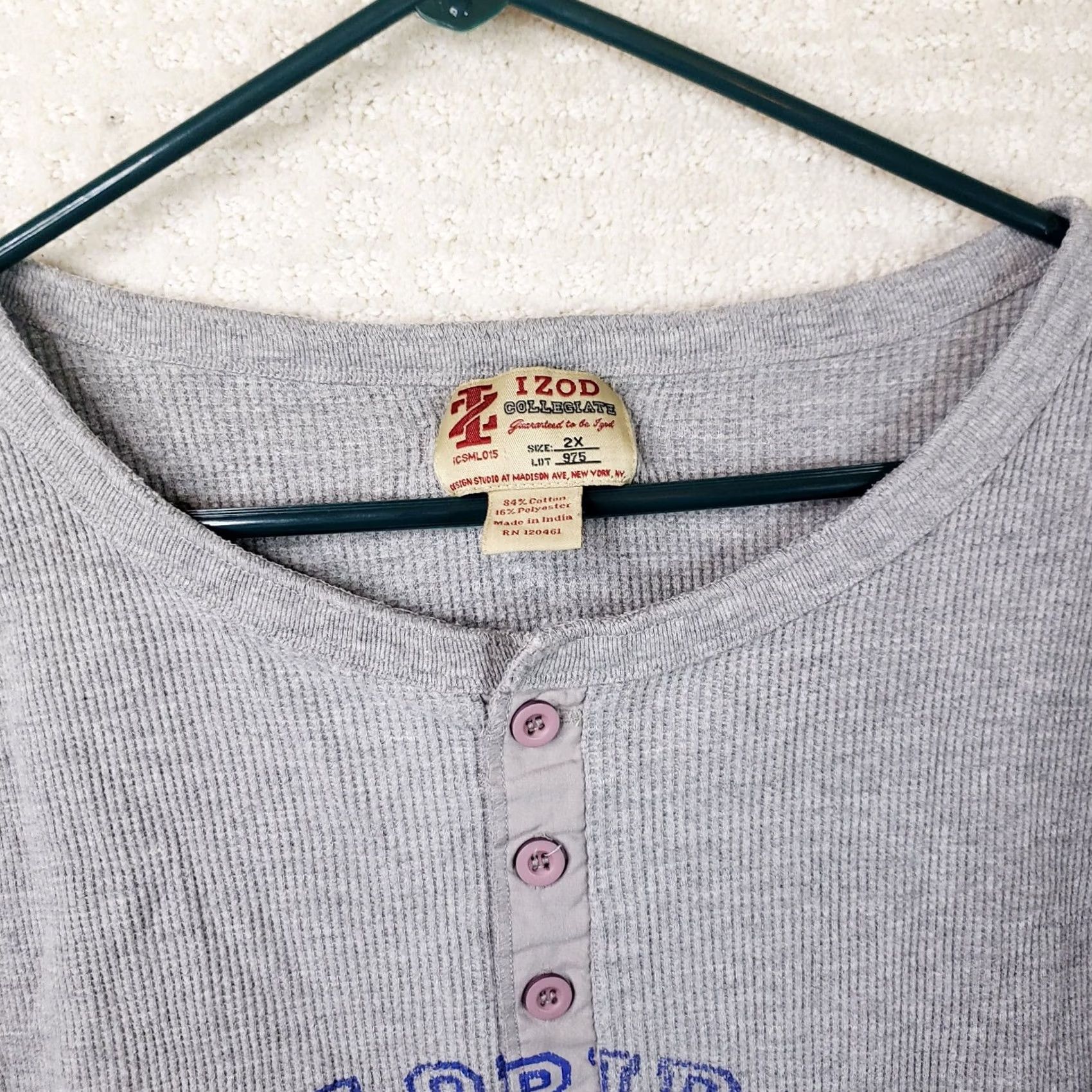 Izod Florida Gators Izod Collegiate Mens 2XL Gray Henley Shirt Waffle Knit Thermal Size US XXL / EU 58 / 5 - 5 Thumbnail
