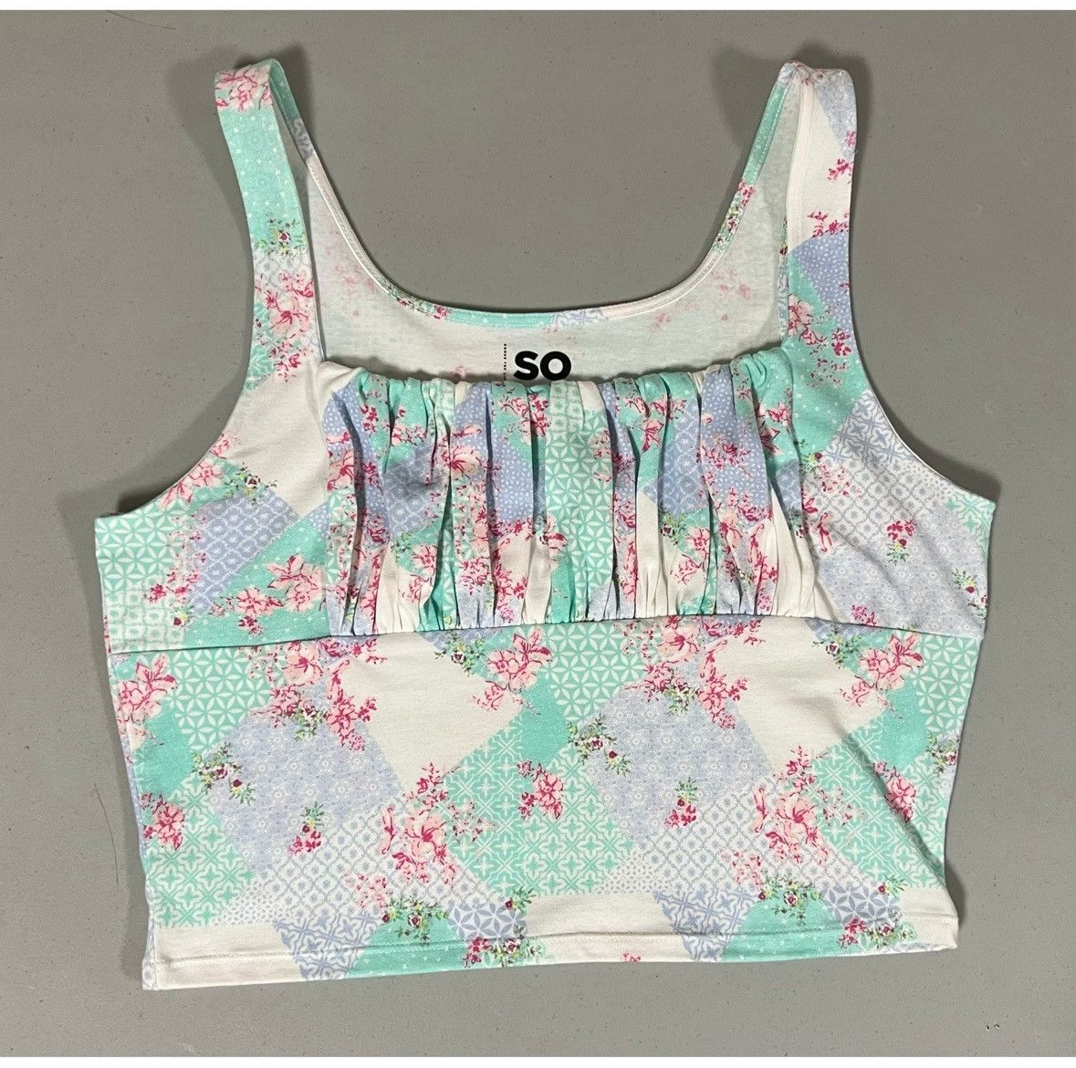Sonoma SO Paisley Patchwork Floral Ruched Crop Top Shirt Size L 🧚🏼‍♀️✨ Size L / US 10 / IT 46 - 2 Thumbnail