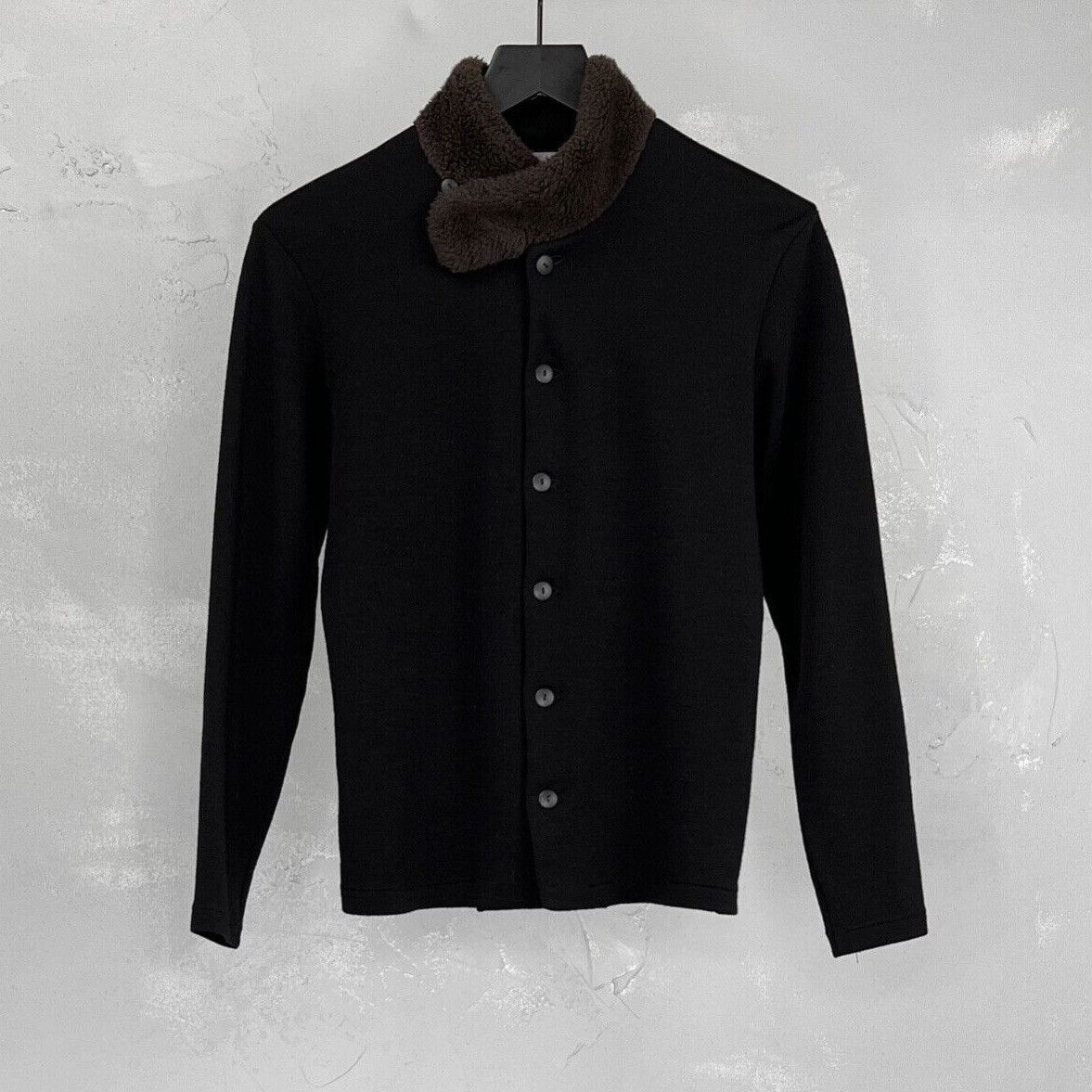 image of Vintage Yohji Yamamoto Cardigan Sweater W/ Faux Fur Collar in Black, Women's (Size Medium)