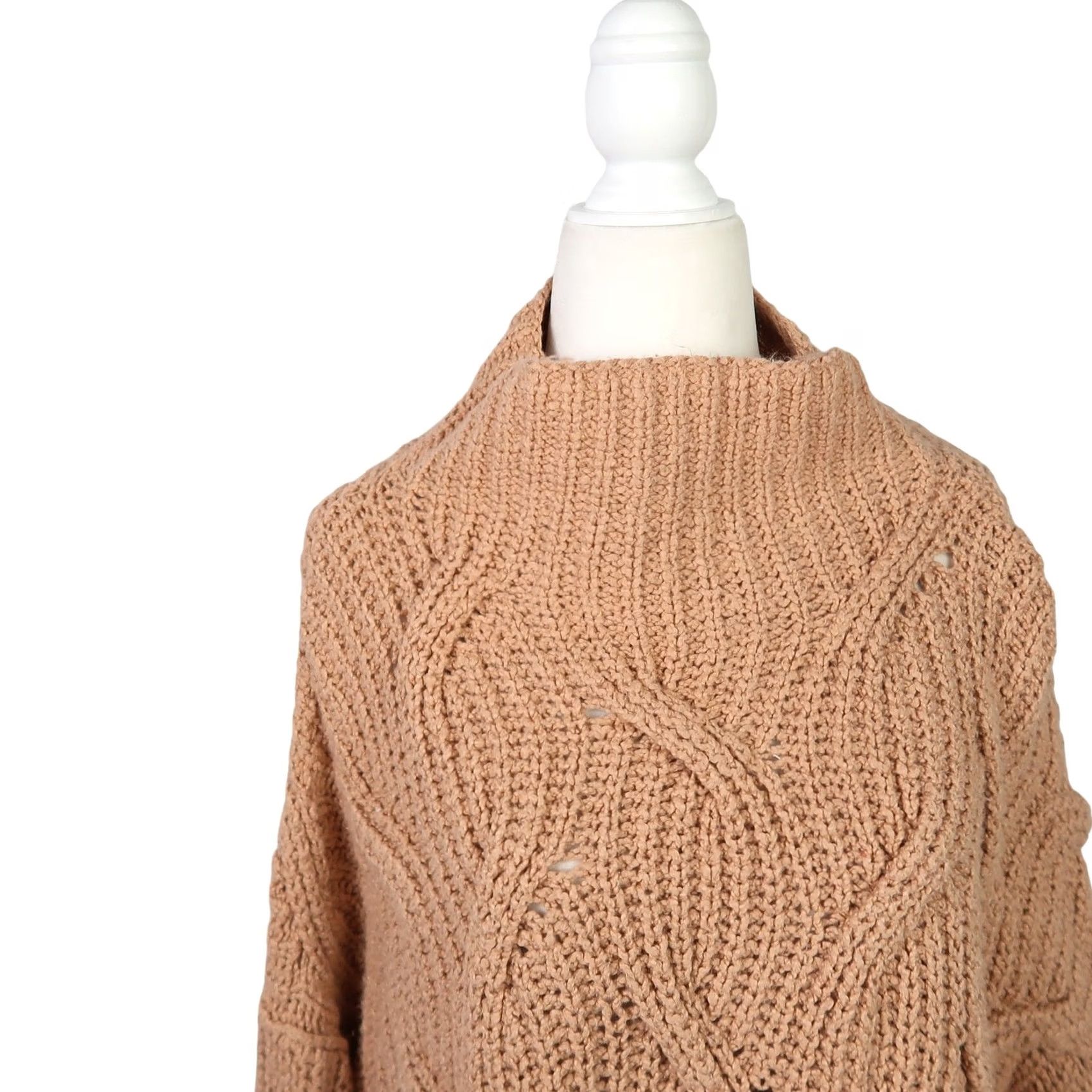 Free People Free People Seasons Change tan almond chunky knit turtleneck sweater M Size M / US 6-8 / IT 42-44 - 2 Thumbnail
