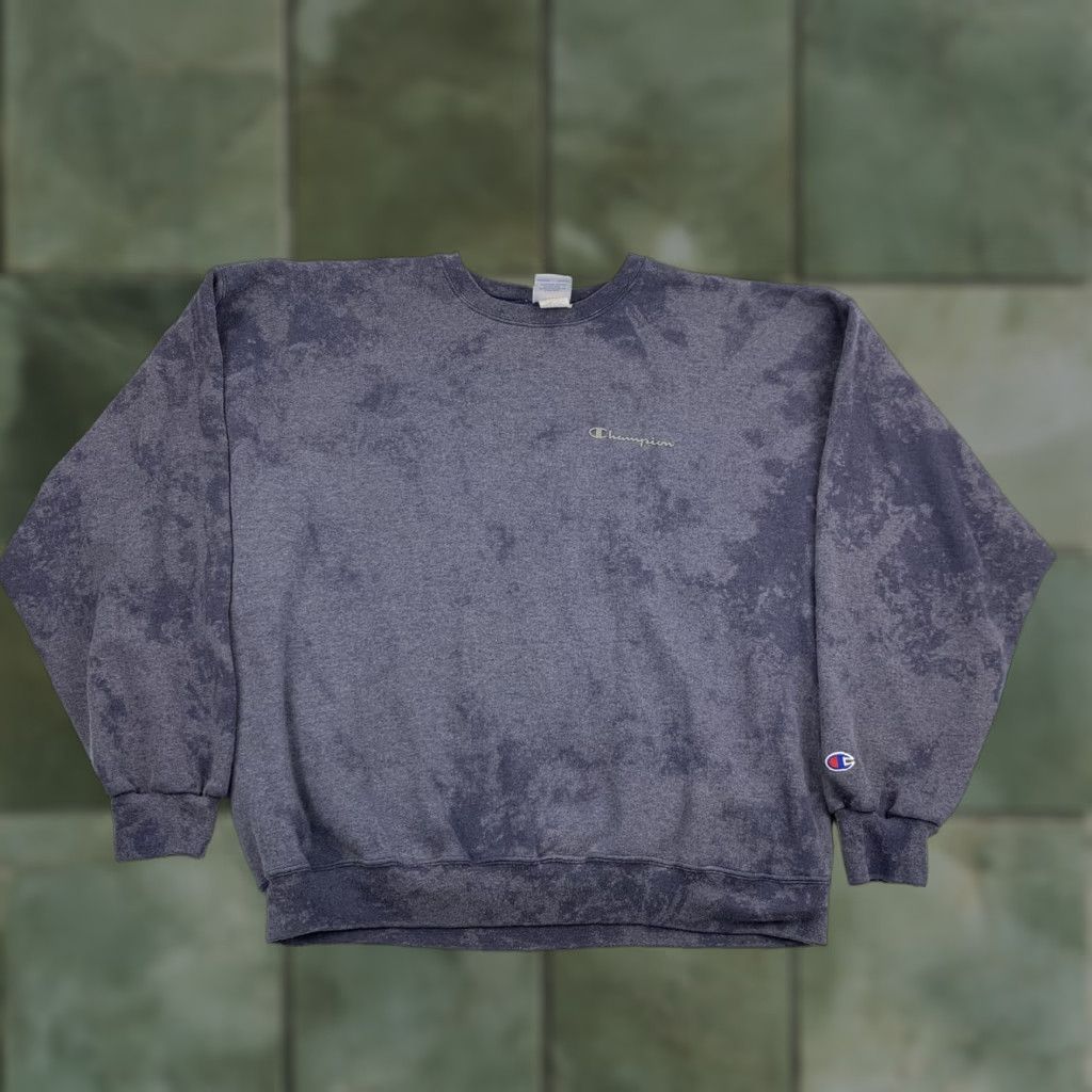 Champion VINTAGE Champion Sweatshirt Adult XL Navy Bleach Dyed Crewneck Pullover Y2K Mens Size US XL / EU 56 / 4 - 1 Thumbnail