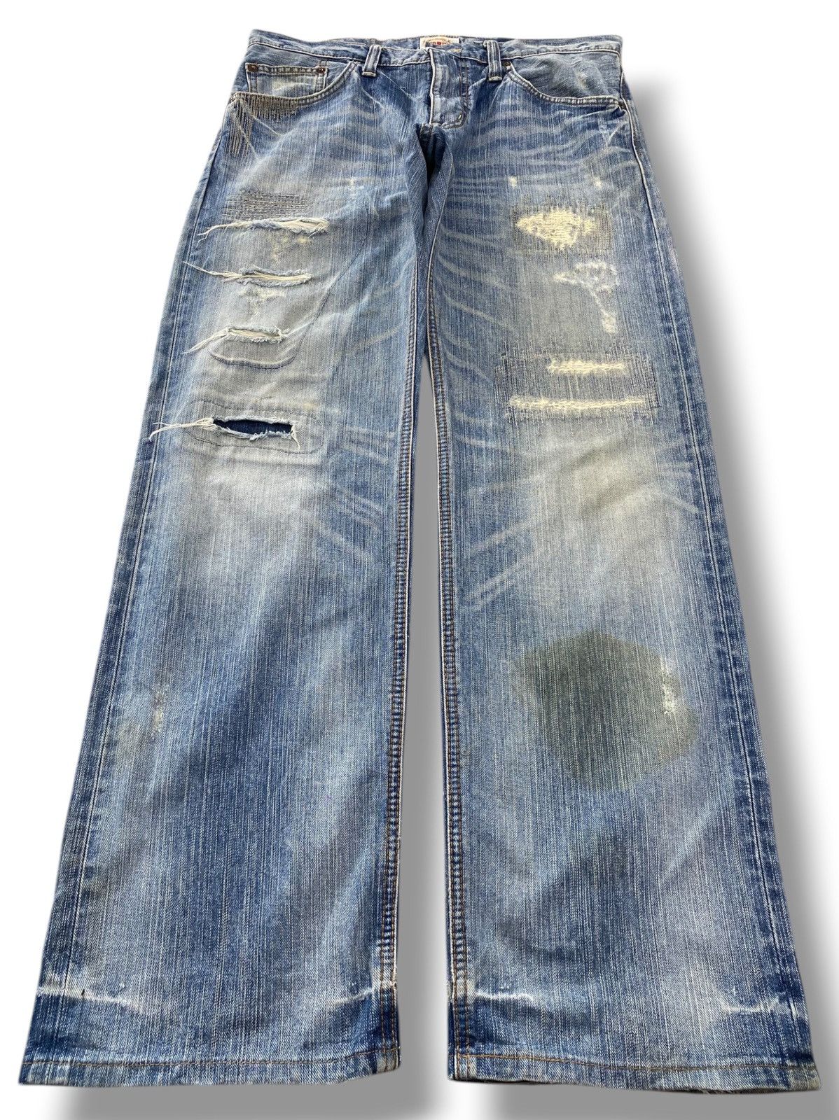 Edwin Edwin Distressed Whiskered Style Straight Leg Jeans Size US 34 / EU 50 - 1 Thumbnail