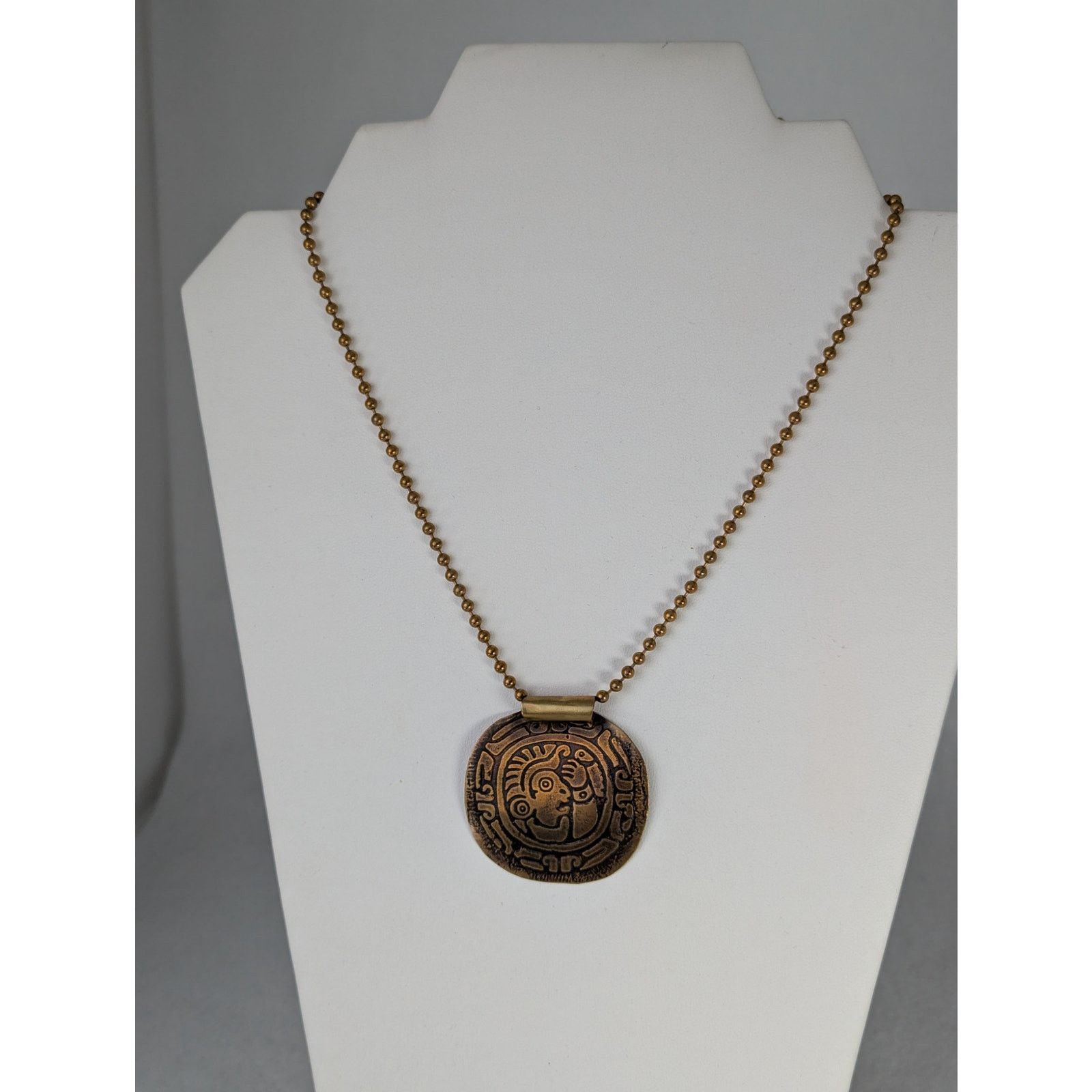 Designer Brass hand etched oxidized pendant 2 x 1.75 ball chain 17" Size ONE SIZE - 6 Thumbnail