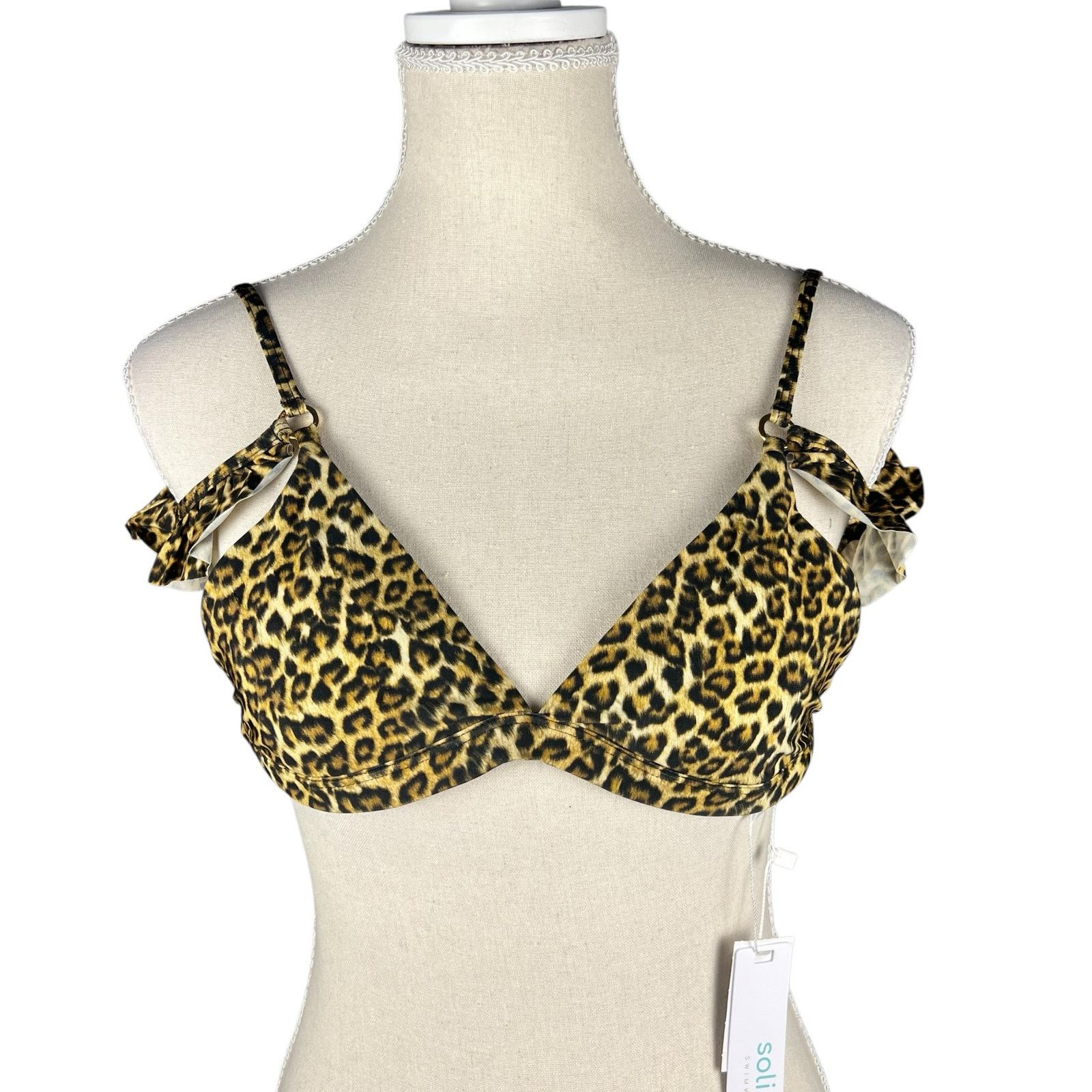 Other Solido Leopard Ruffle Triangle Bikini Top Y2K Swim NWT Small Size ONE SIZE - 1 Thumbnail
