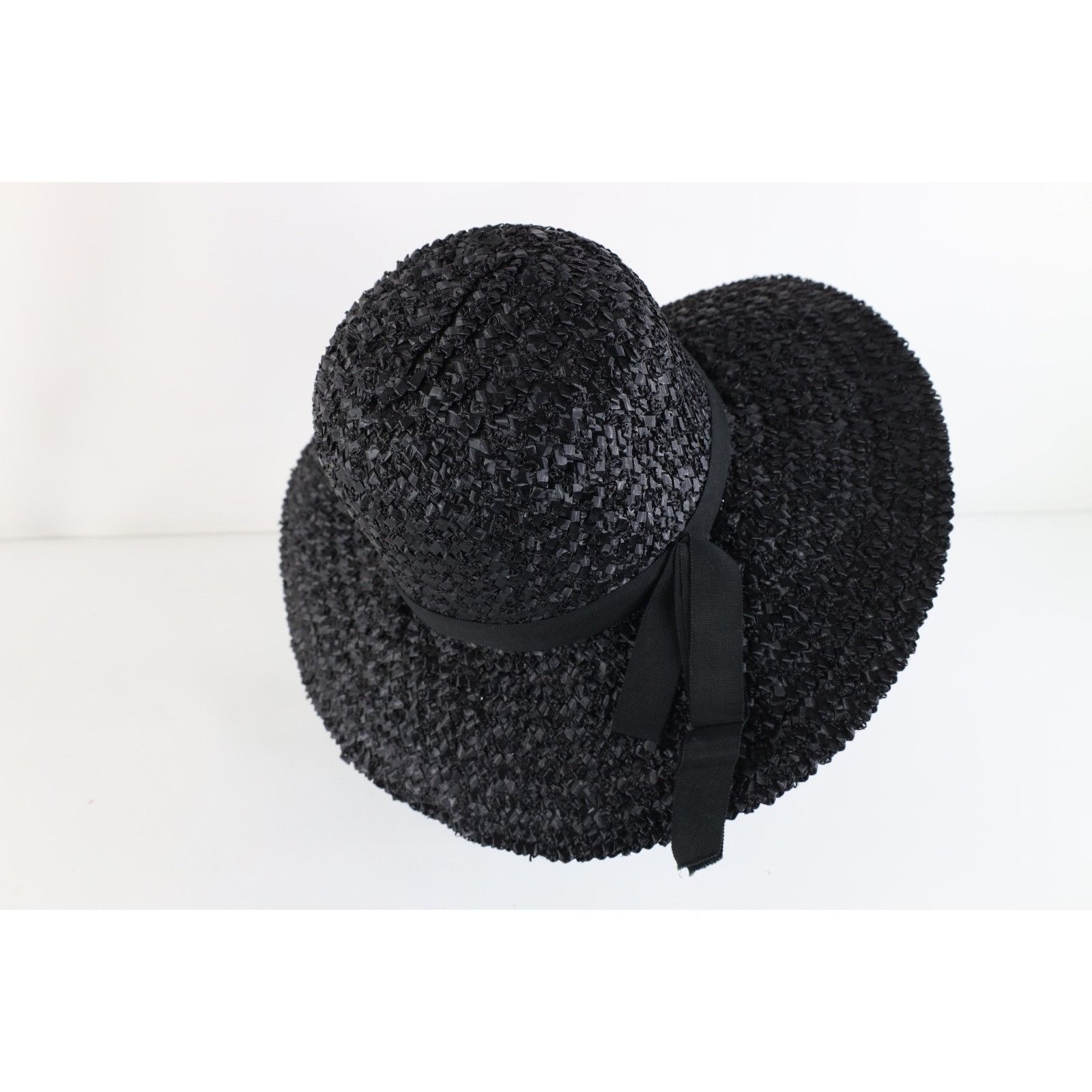 Vintage Vintage 60s Ribbon Wide Brim Raffia Sun Church Hat Size ONE SIZE - 3 Thumbnail