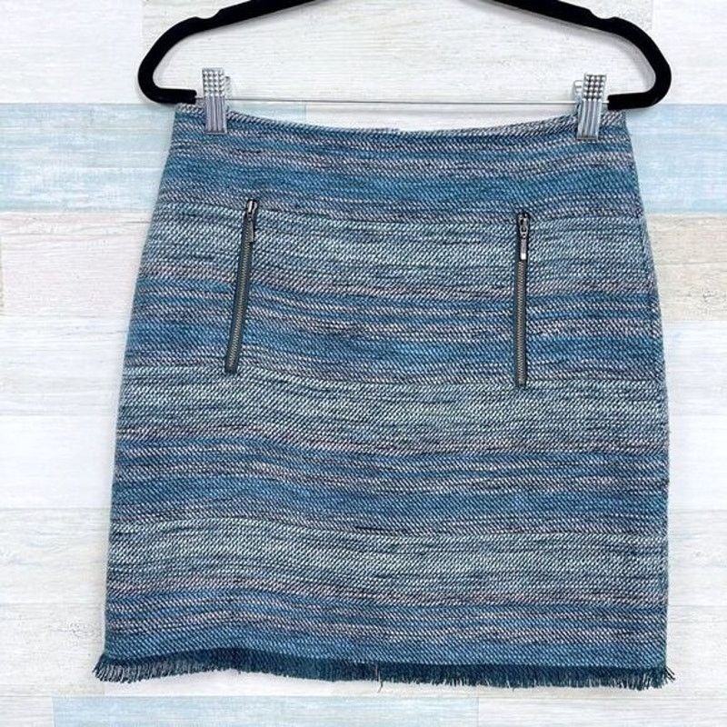 Loft LOFT Boucle Tweed Fringe Hem Mini Skirt Blue Womens 2 Size 26" / US 2 / IT 38 - 2 Thumbnail