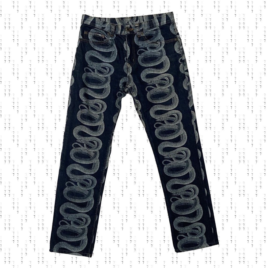 image of Hysteric Glamour Snake Print Denim in Blue, Men's (Size 27)