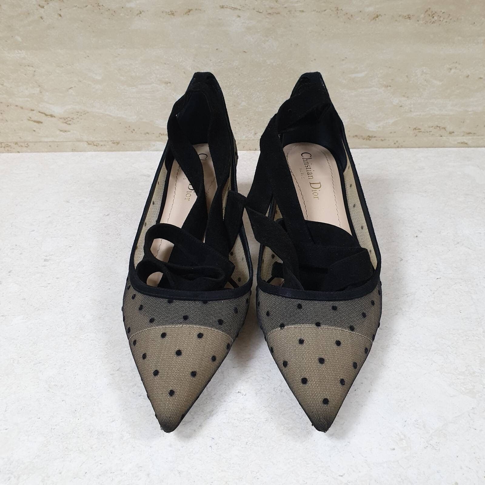 Dior Dior Black Mesh Suede D Polka Dot Pointed Toe Pumps sz.38 Size US 7 / IT 37 - 3 Thumbnail