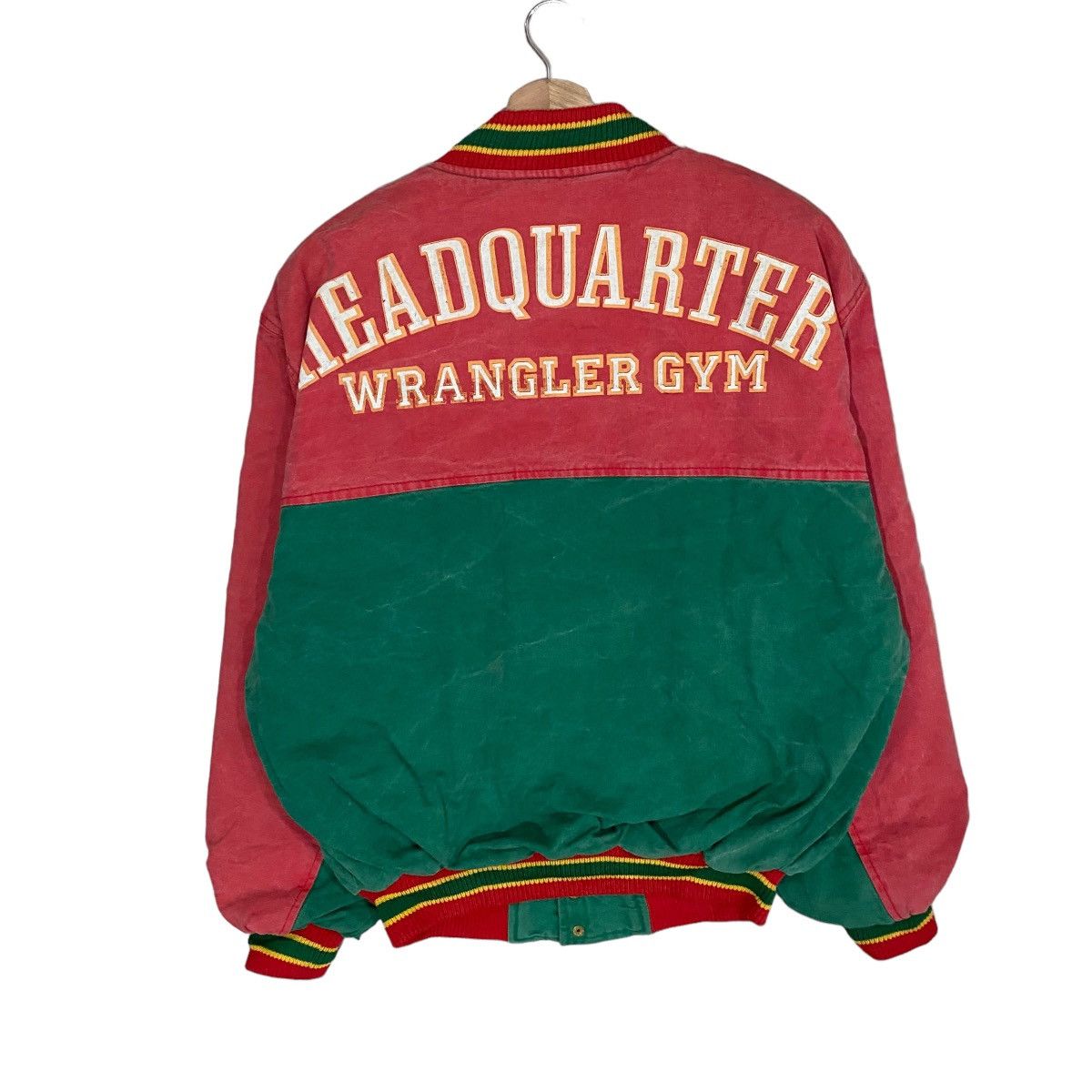 Vintage × Wrangler 🔥VINTAGE WRANGLER MULTICOLOUR RASTA VARSITY JACKET Size US L / EU 52-54 / 3 - 6 Thumbnail