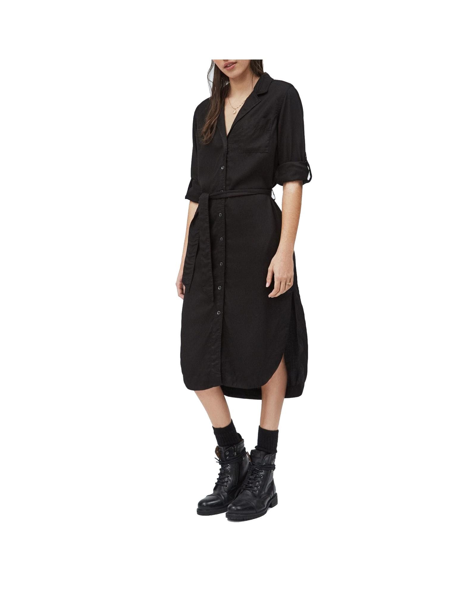 image of Pepe Jeans V-Neck Solid Colour Dress With Button Fastening in Black, Women's (Size XS)