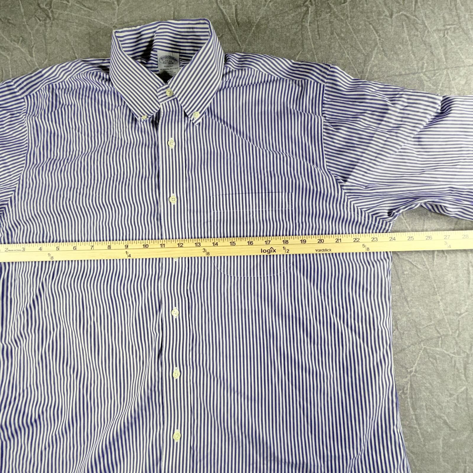 Brooks Brothers Brooks Brothers Shirt Men's 17-33 Blue Non-Iron Striped Size 42R - 6 Thumbnail