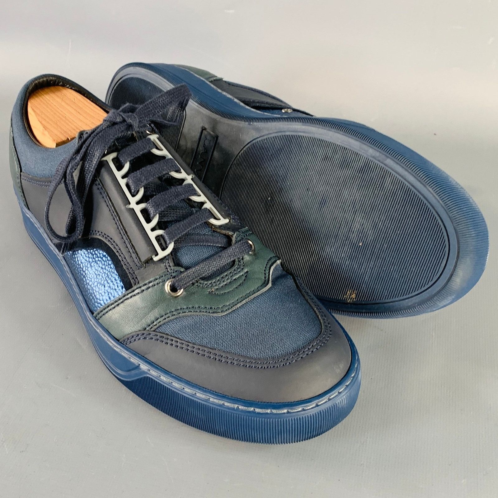 Lanvin LANVIN DBB1 Navy Black Color Block Leather Low Top Sneakers Size US 8 / EU 41 - 5 Thumbnail