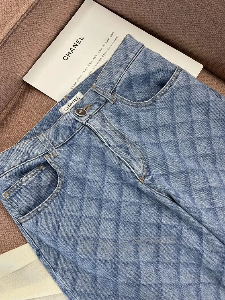Chanel Chanel Blue diamond checkered straight jeans Size 25" / US 0 / IT 36 - 2 Thumbnail