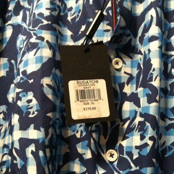 BUGATCHI BUGATCHI MENS NEW BLUE 100%COTTON CASUAL SHIRT SIZE: XL Size US XL / EU 56 / 4 - 9 Thumbnail